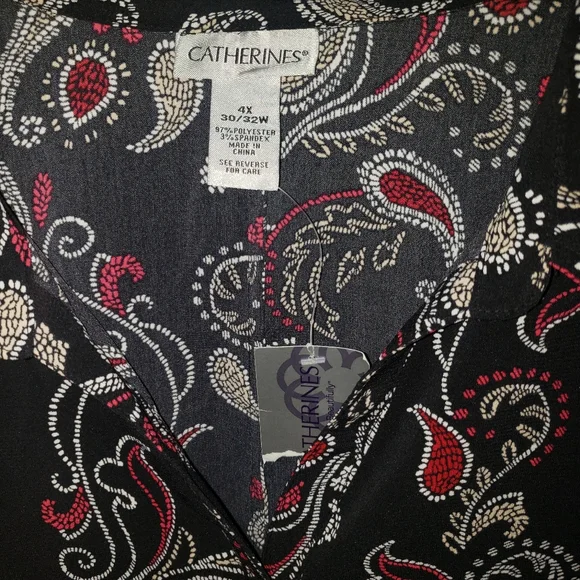 Plus Size 4X New 30/32 Paisely Print dressy black blouse women's top shirt work - Picture 2 of 5